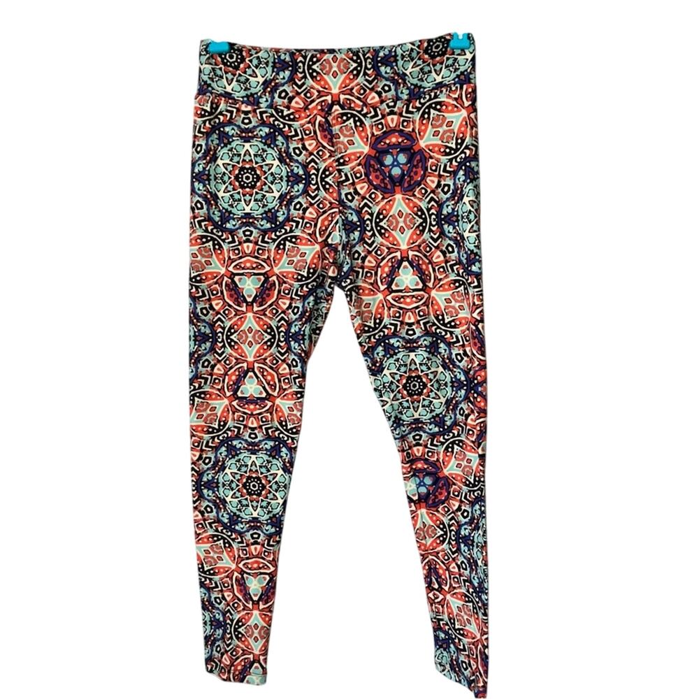LuLaRoe Green / Orange / Purple Patterned Leggings Size One Size 0-10